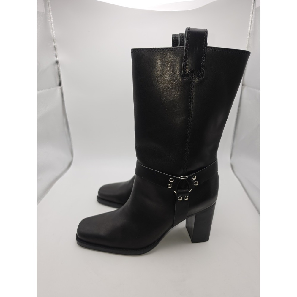 Apostrophe Vintage Black Leather Square Toe Mid-Calf Harness Boots Size 8 - Picture 9 of 12